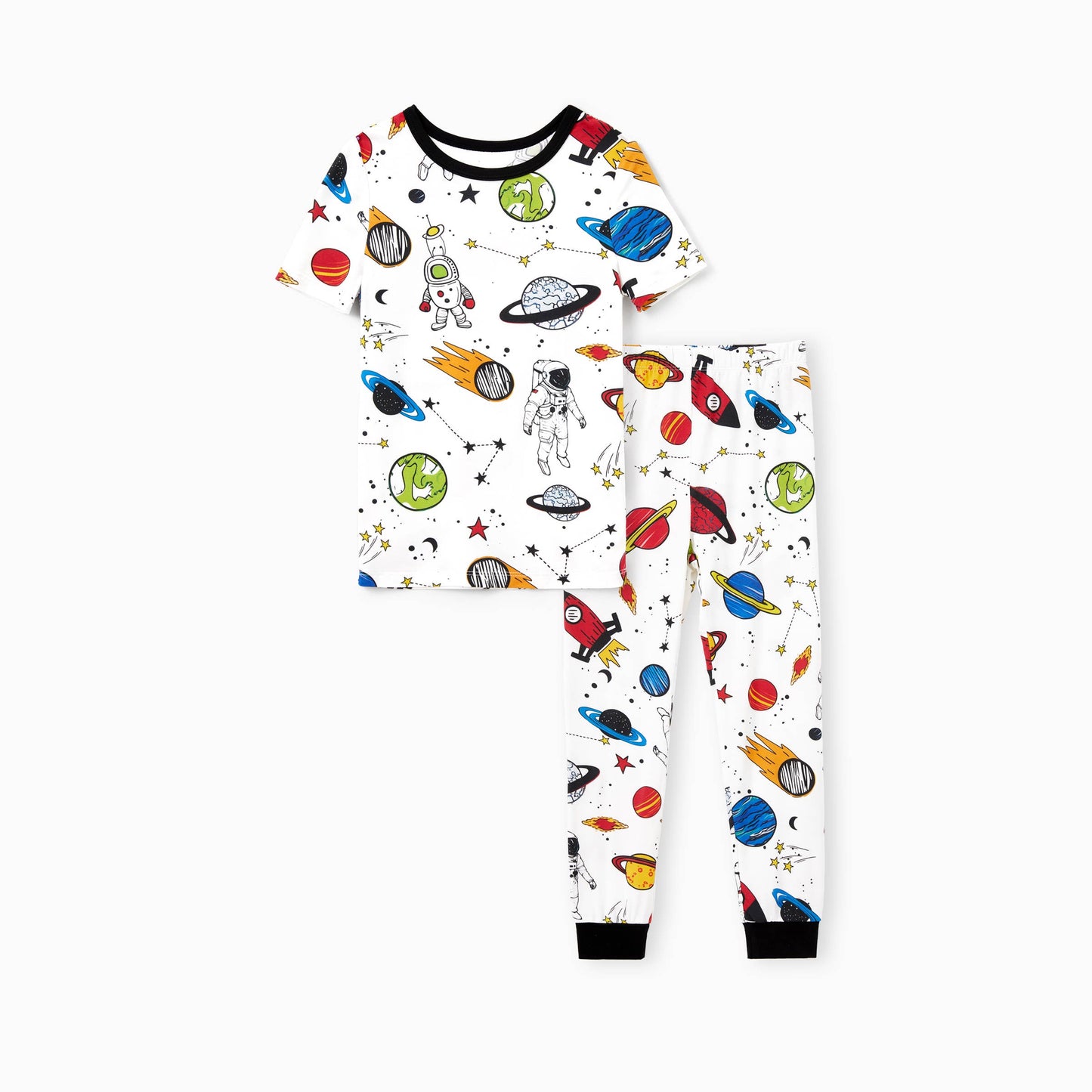 Space Theme Print Short-sleeve Matching Bamboo Pajama Set