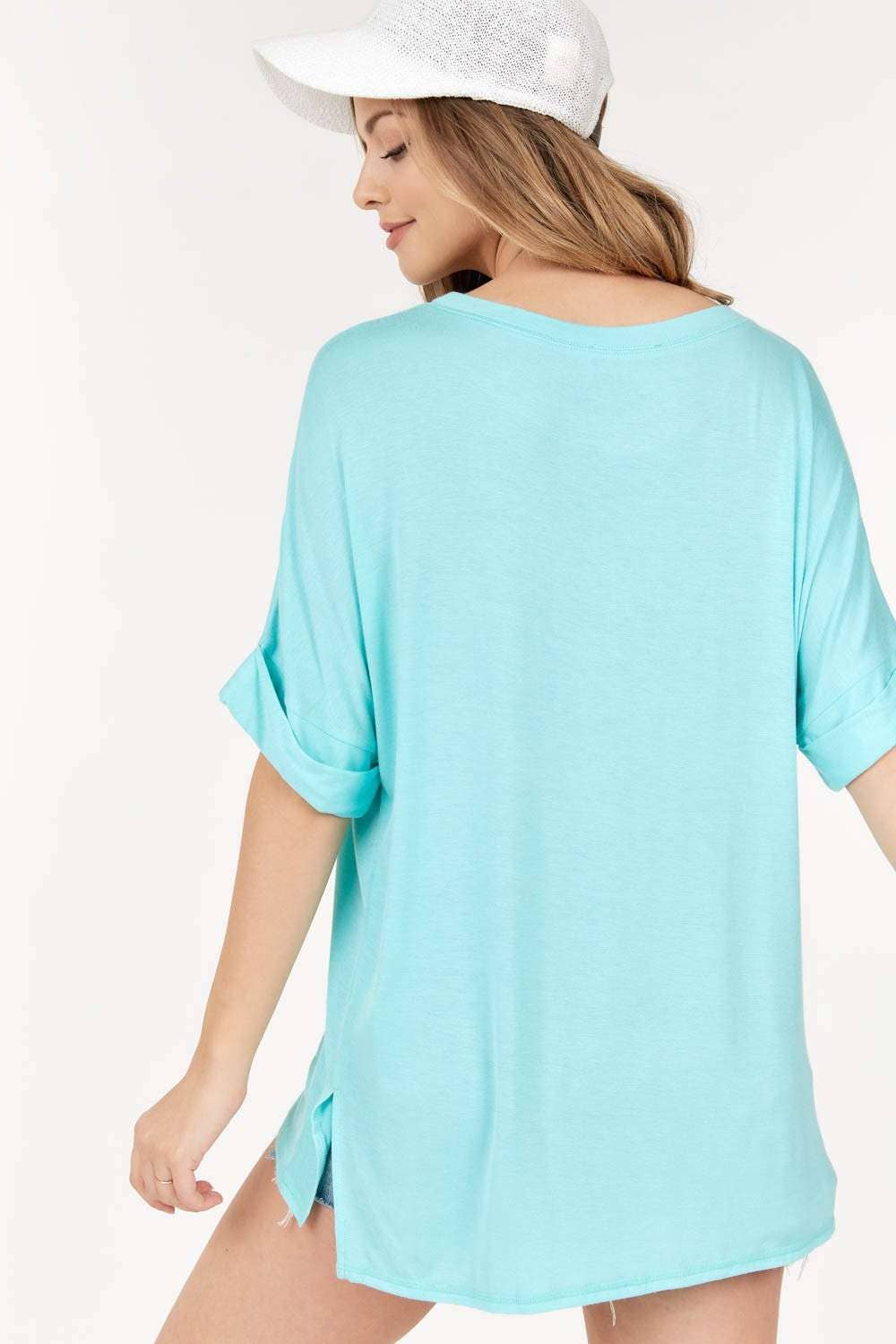 Rolled Short Sleeve Round Neck Top