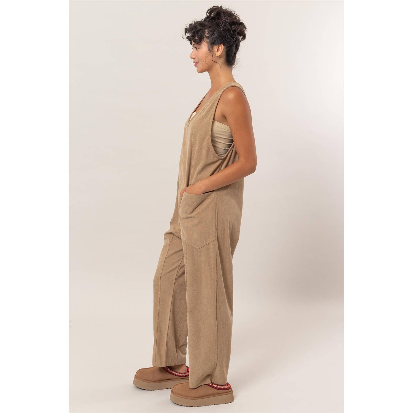 DZ24G048-Corduroy Jumpsuit With Patch Pockets