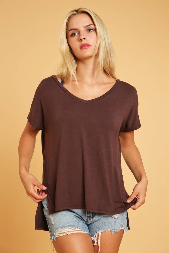 Basic Short Sleeve V Neck Boxy Top