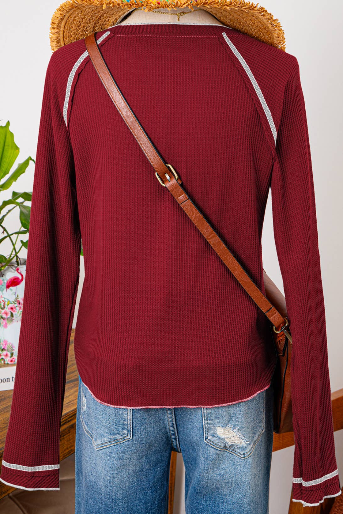 Fall Clothing Textured Round Neck Long Sleeve Top Blouse
