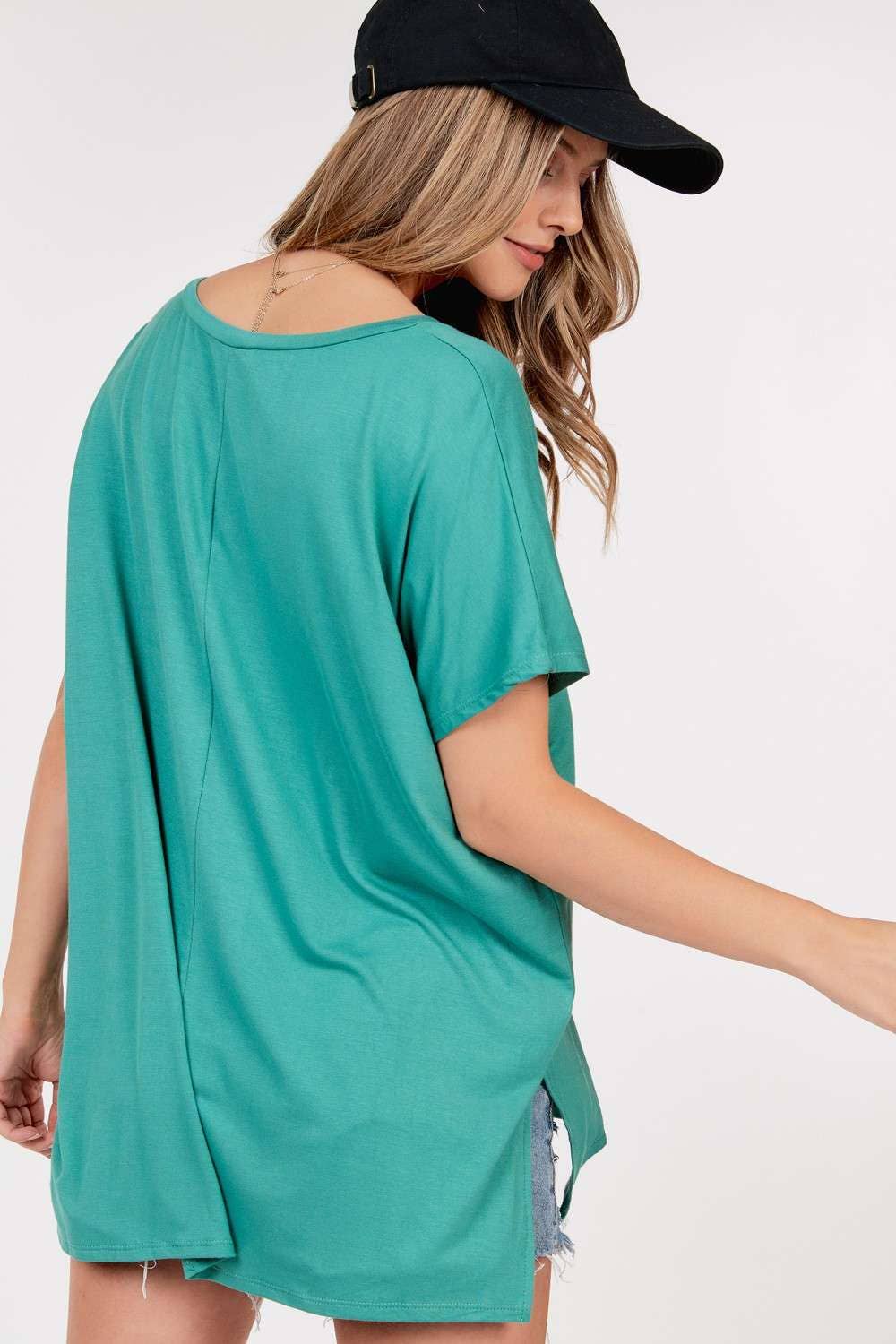 Basic Short Sleeve V Neck Boxy Top