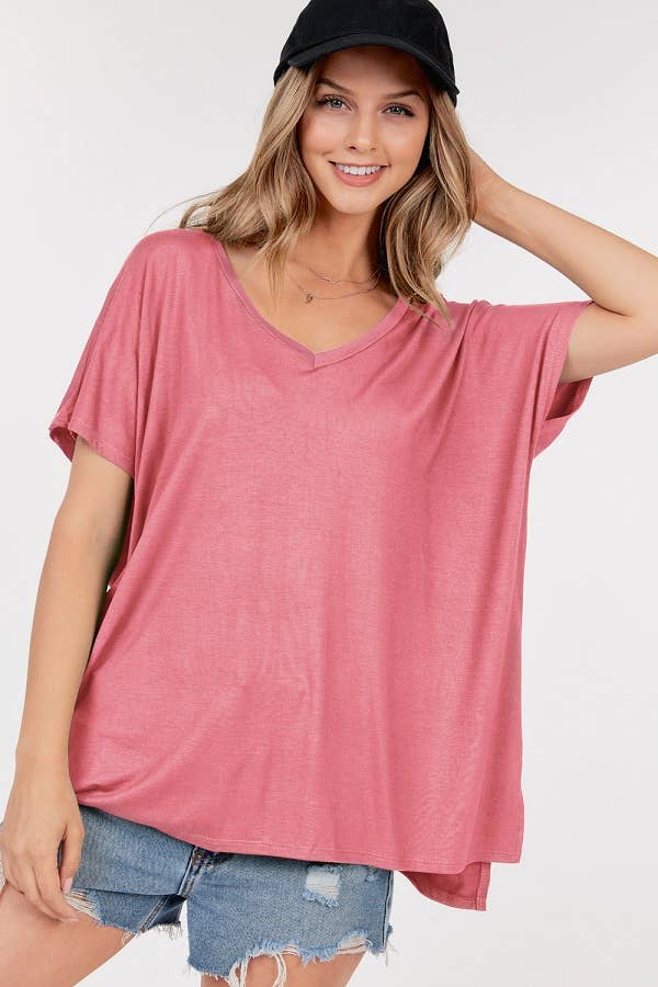 Basic Short Sleeve V Neck Boxy Top