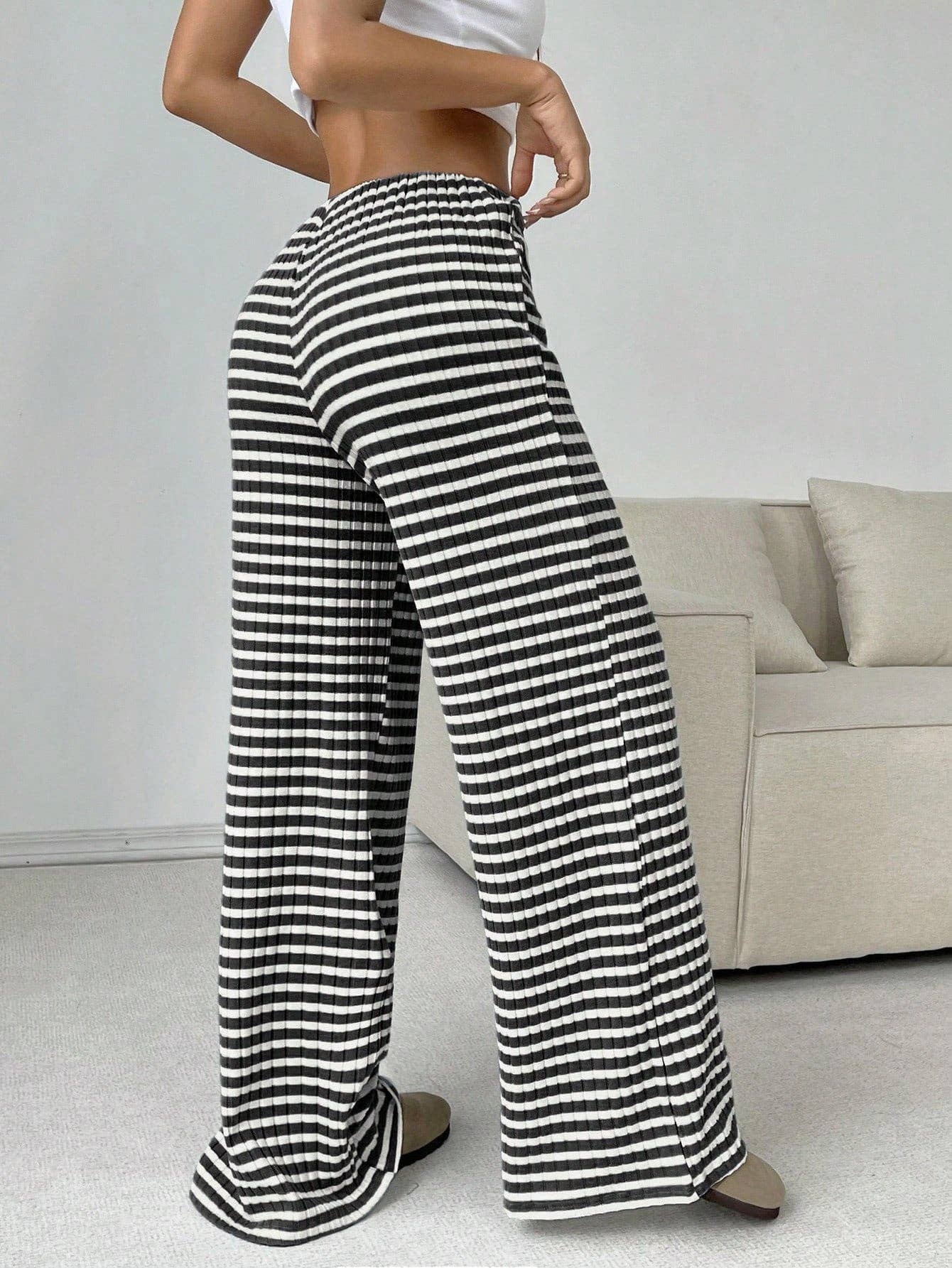 Striped Drawstring Wide Leg Lounge Pants