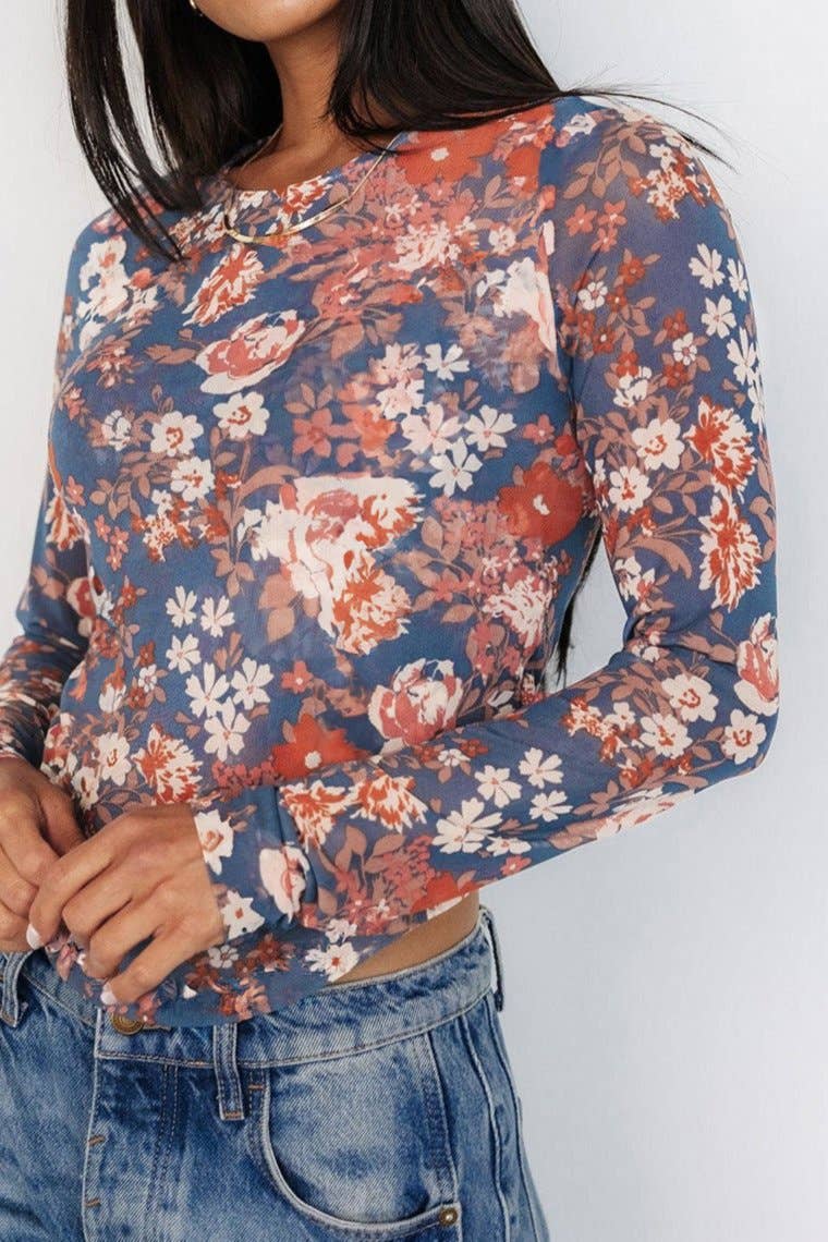 Floral Mesh Long Sleeve Top