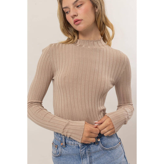 DZ24E451-MOCK NECK RIBBED KNIT CROP TOP