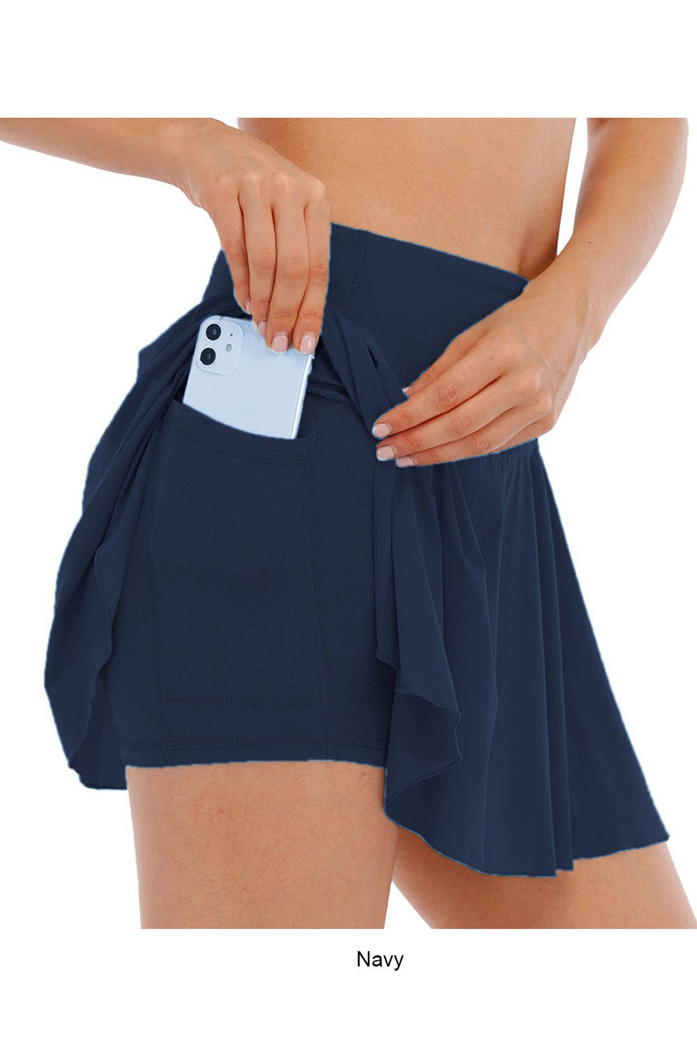 Solid color athletic skorts feature under shorts w/pockets