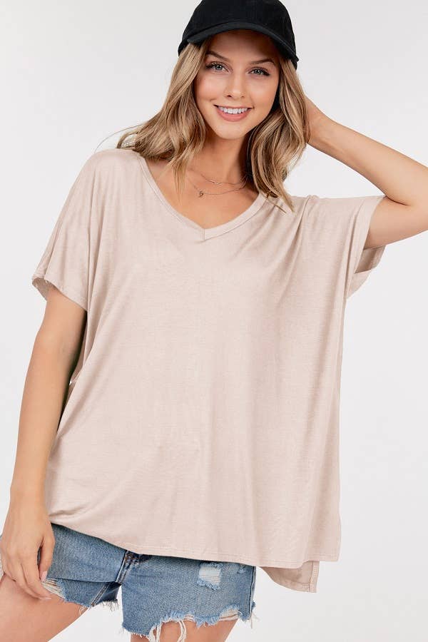 Basic Short Sleeve V Neck Boxy Top