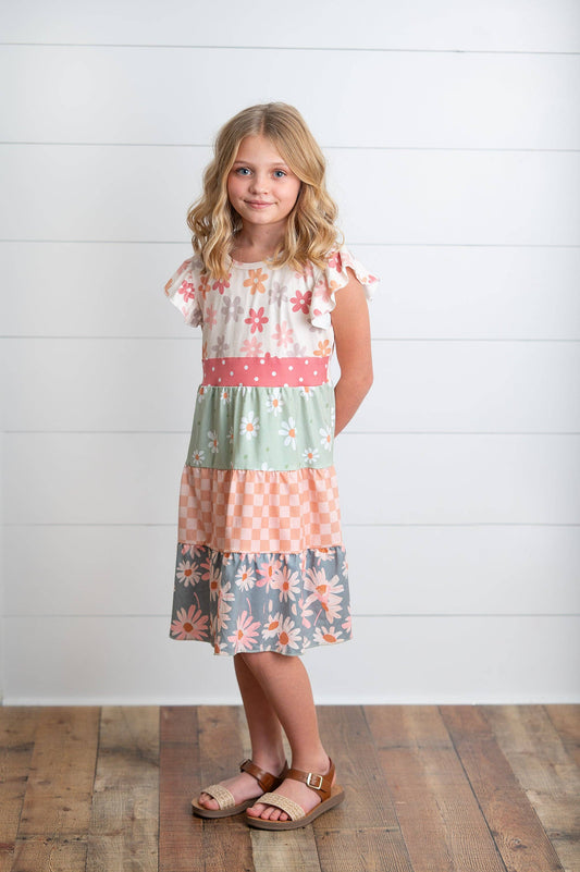Kids Daisy & Checkered Tiered Spring Easter Summer Dress