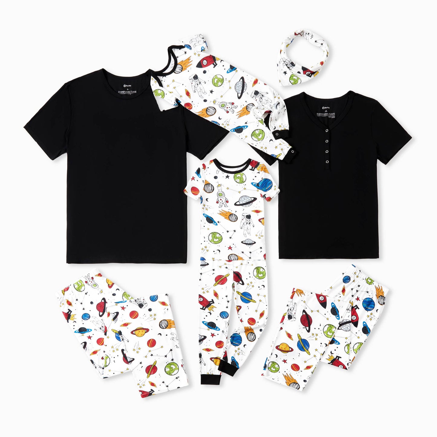 Space Theme Print Short-sleeve Matching Bamboo Pajama Set