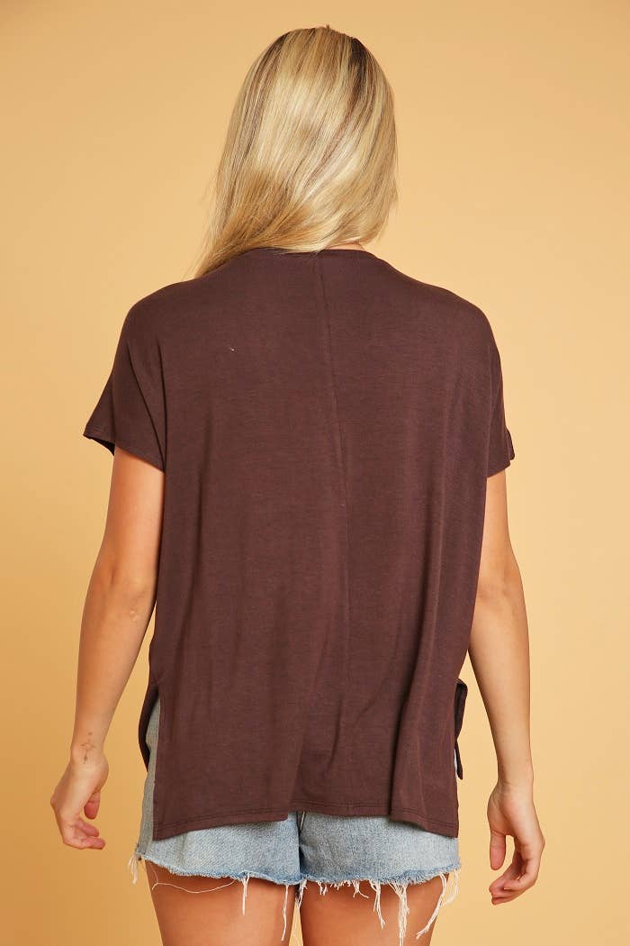 Basic Short Sleeve V Neck Boxy Top