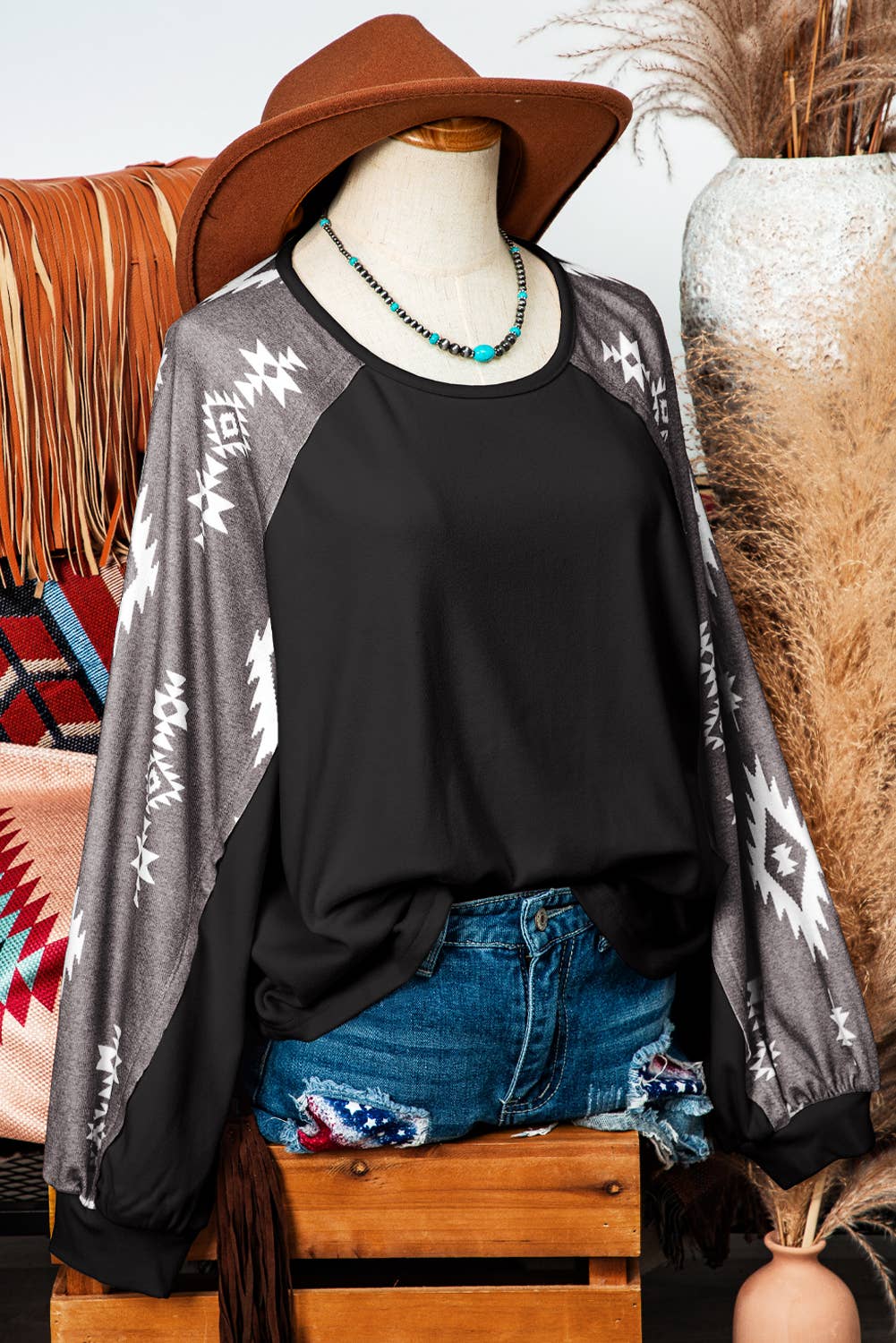 Fashion-W Fall Clothing Western Patch Long Sleeve Top