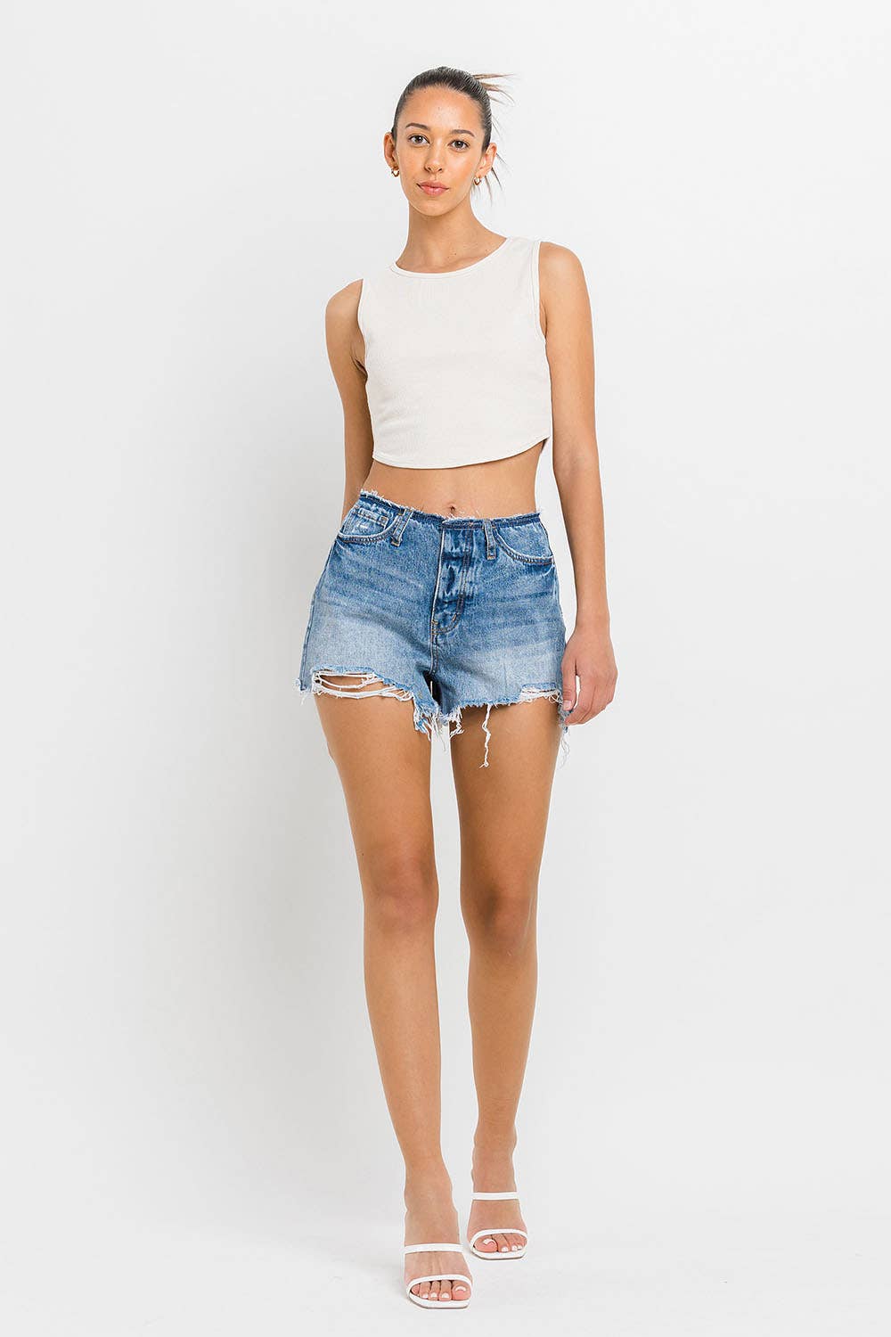 HIGH RISE BANDELSS DISTRESSED KanCan Shorts