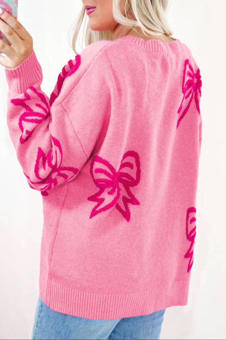 Bow Knit Drop Shoulder Sweater