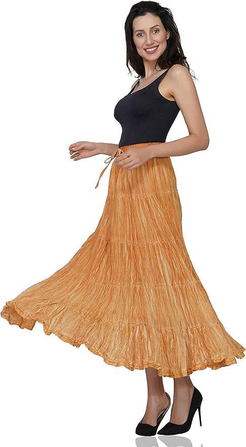 Women's Hippie Bohemian Gypsy Crinkle Tie Dye Long Skirt (Co