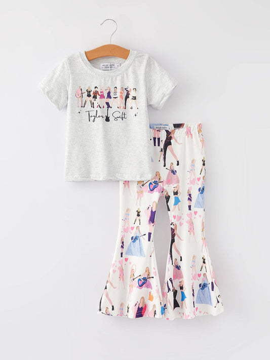 TS Print Milk Silk Short Sleeve Girls Outfit Set