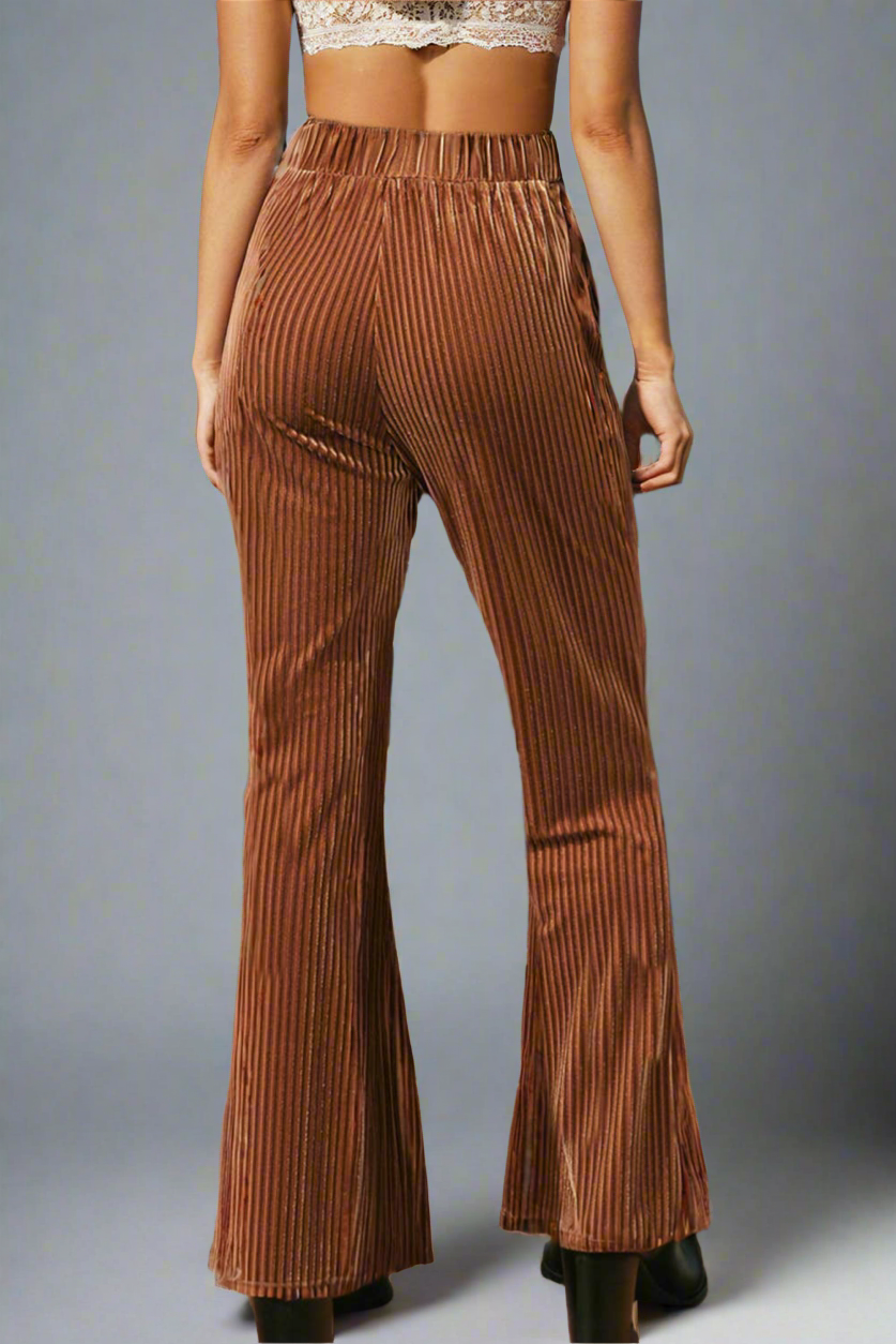 Fashion-W Solid Color High Waist Flare Corduroy Pants
