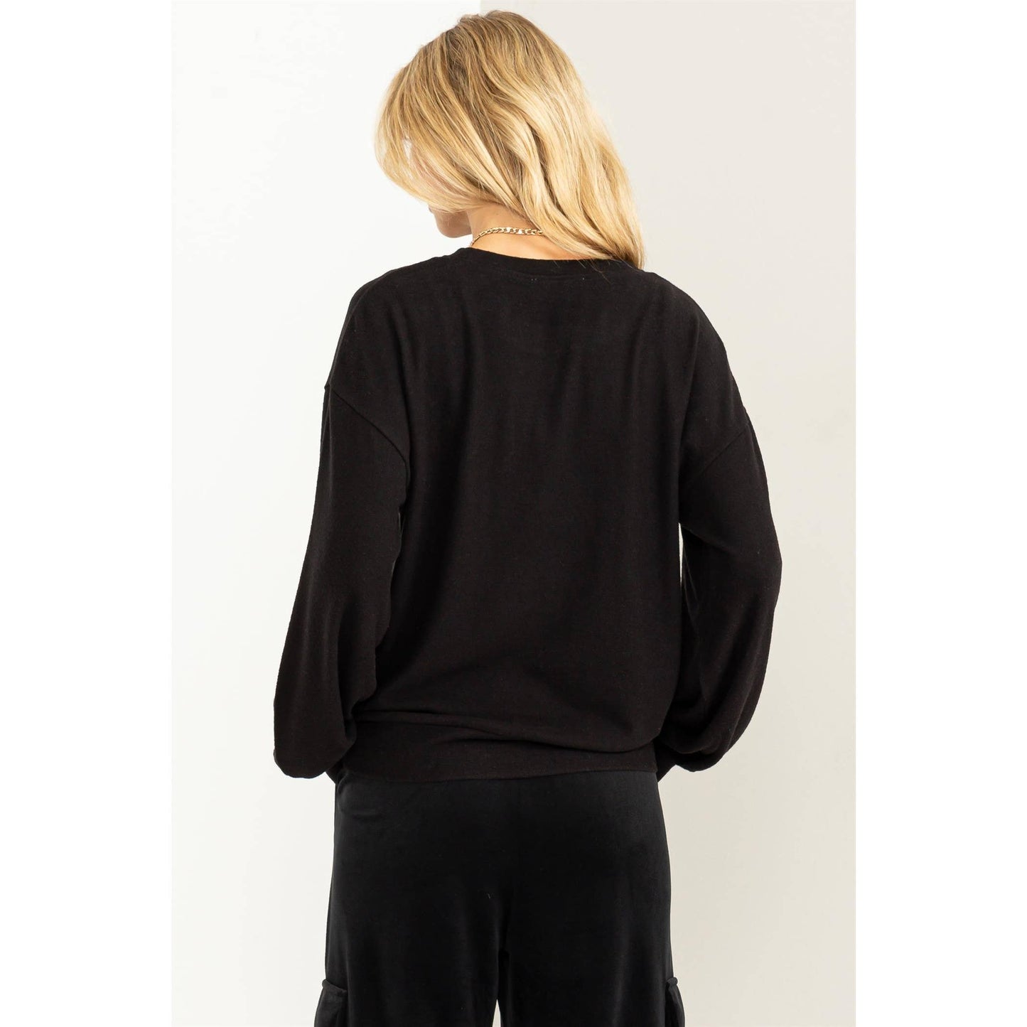 DZ23G158-Round Neck Balloon Sleeve Sweatshirt
