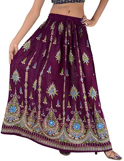 Women's Hippie Bohemian Gypsy Sequin Long Skirt - Assorted