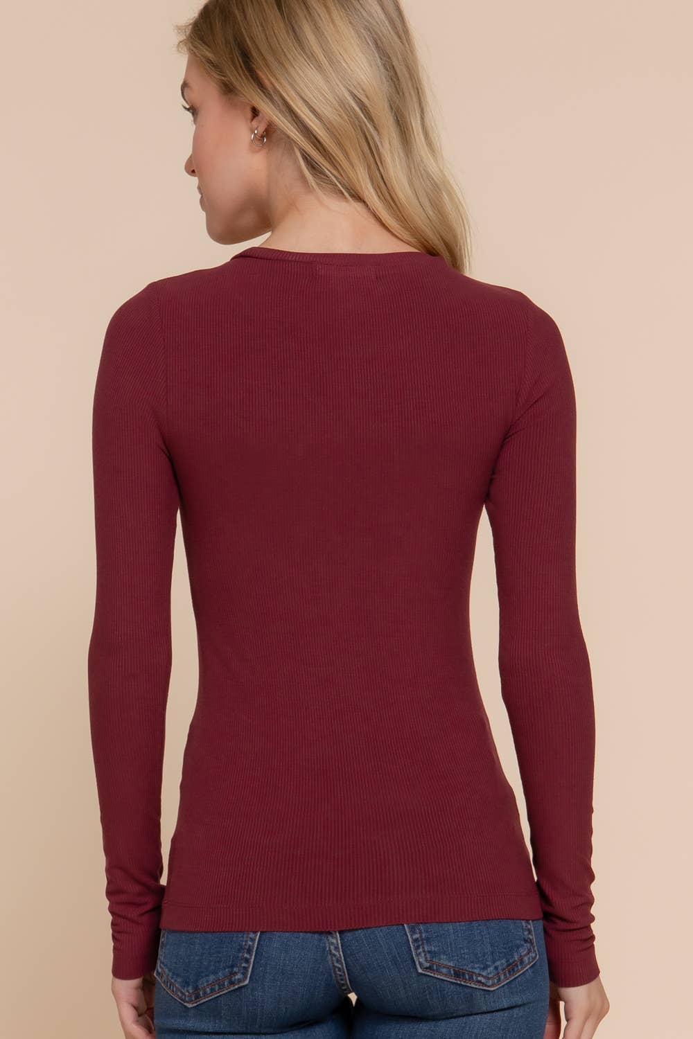 Long Sleeve Crew Neck Rayon Rib Knit Top