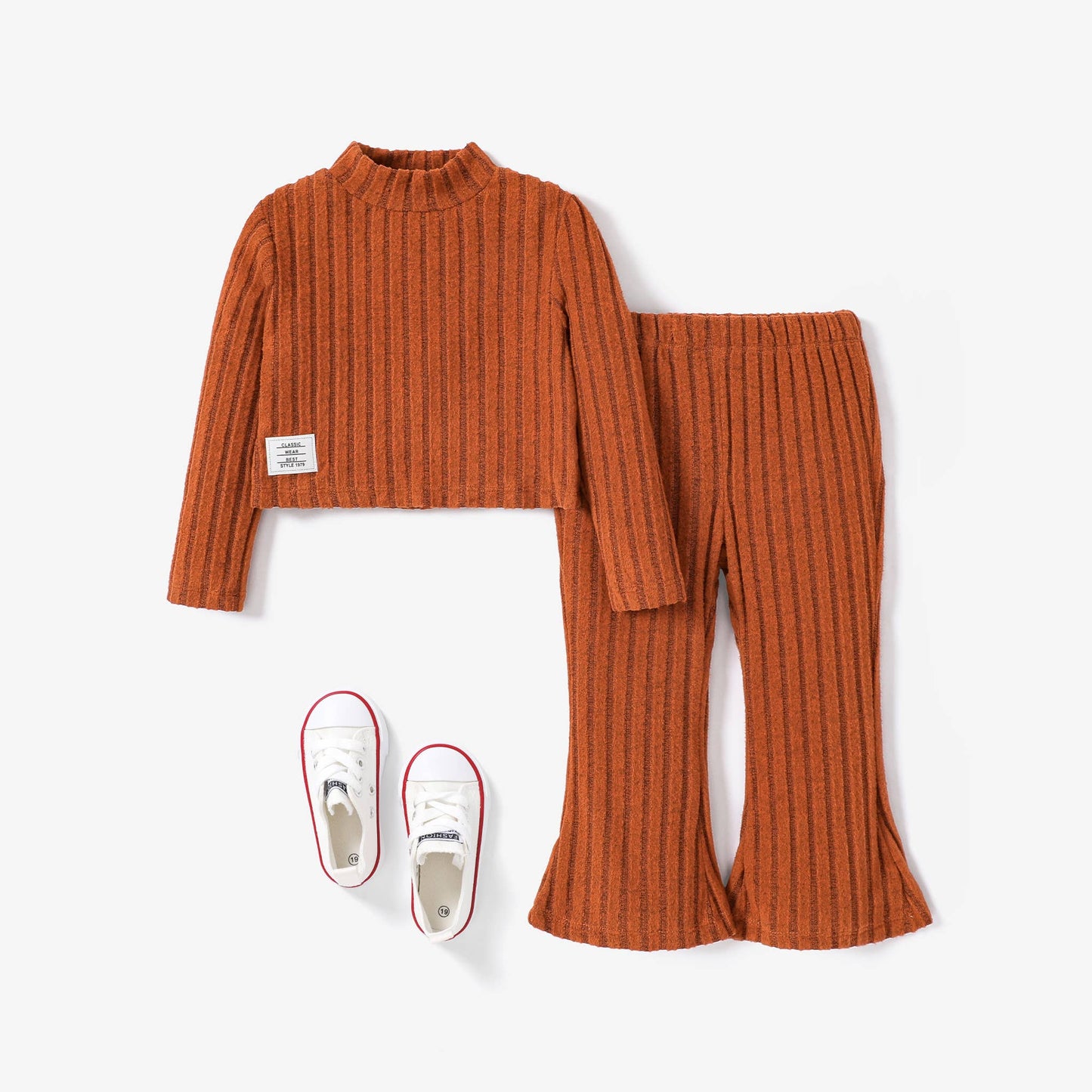 2pcs Toddler Girl's Stand Collar Tshirt and Flares Set