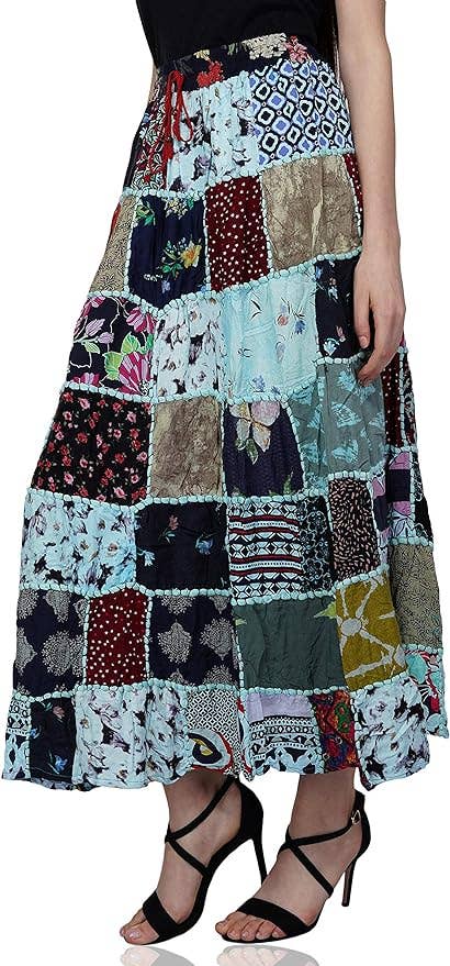 Women's Hippie Patchwork Vintage Bohemian Long Skirt Maxi