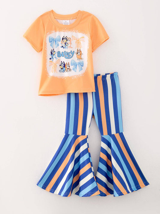 Girls Bluey Print Top+Bell-Bottom Pants Outfits