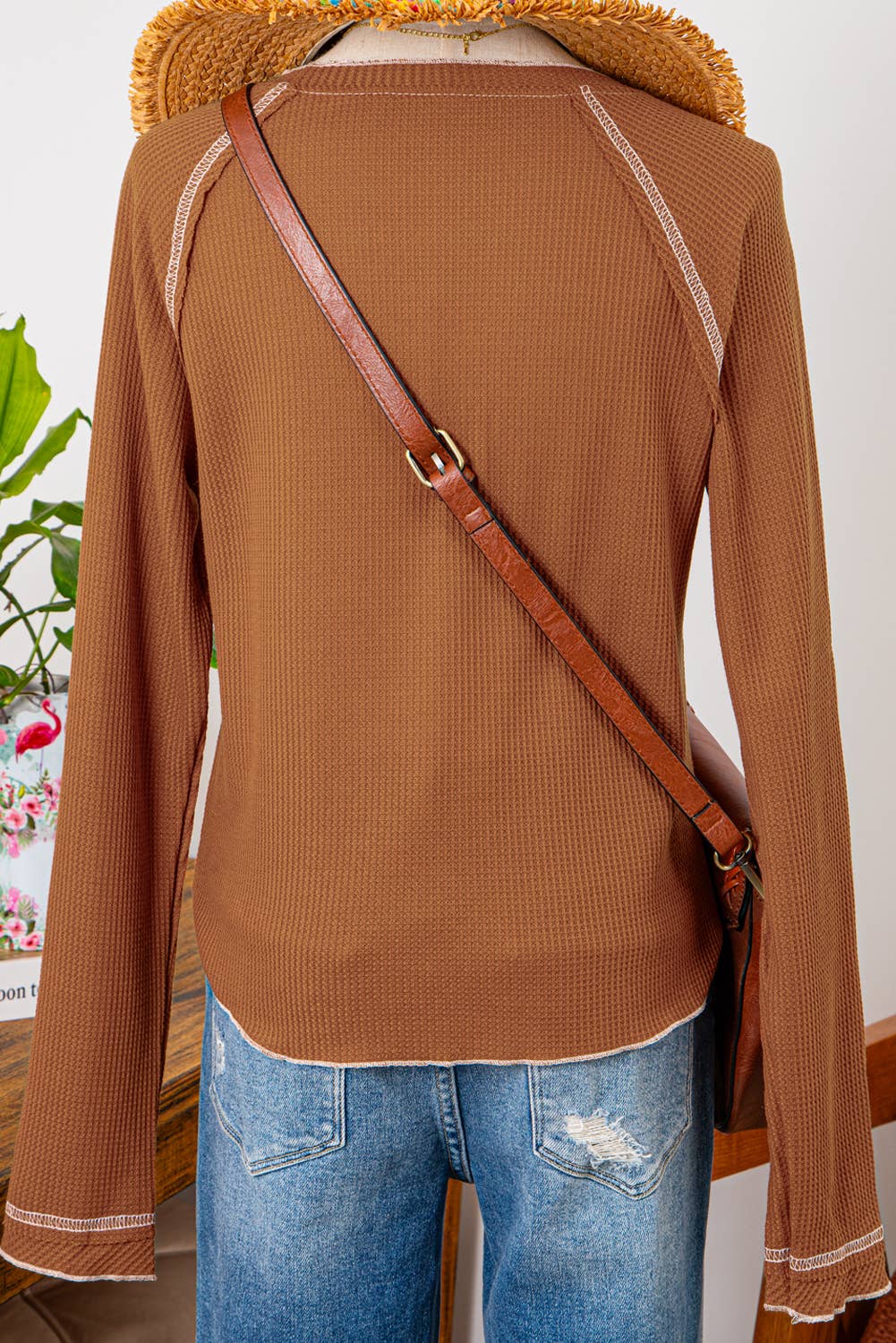 Fall Clothing Textured Round Neck Long Sleeve Top Blouse