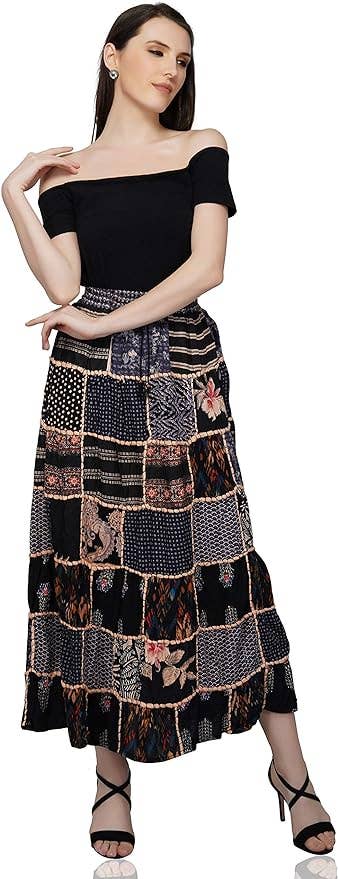 Women's Hippie Patchwork Vintage Bohemian Long Skirt Maxi