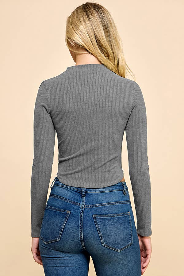Asymmetrical Cut Out Rib Long Sleeve Top