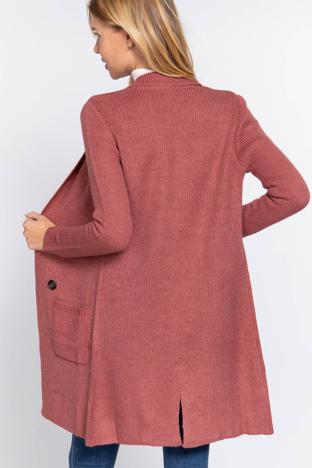 Long Sleeve Notched Collar Sweater Jacket