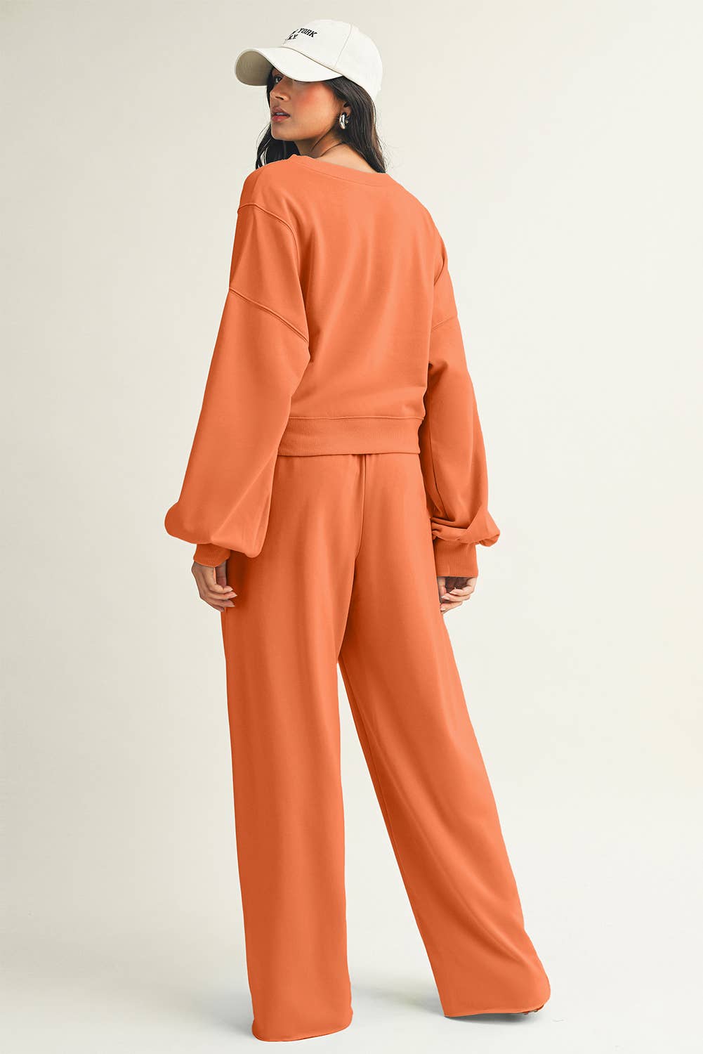 Drop Shoulder Pullover Drawstring Wide Leg Pants Set