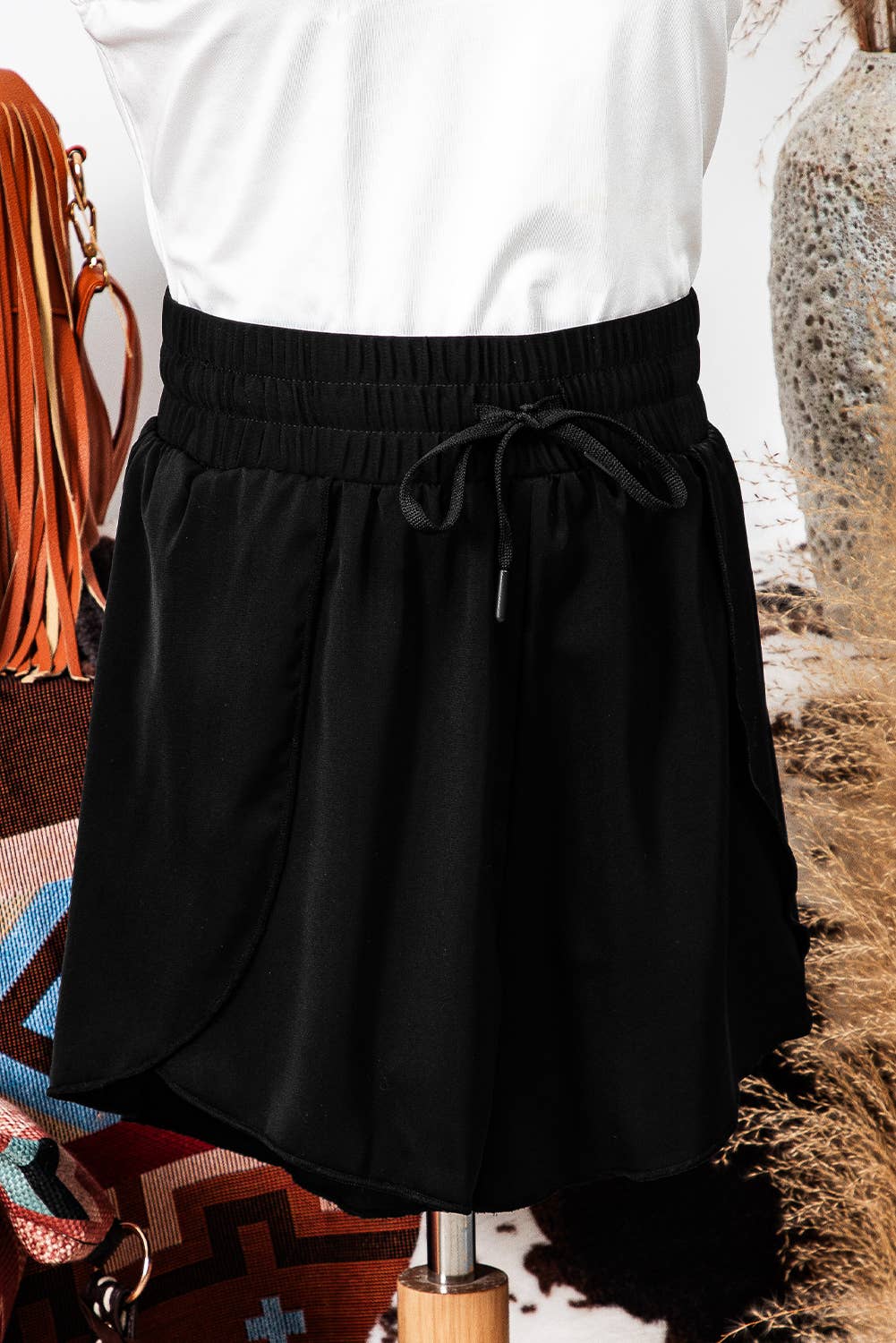 High Waist Drawstring 2-in-1 Side Pocket Bikini Shorts