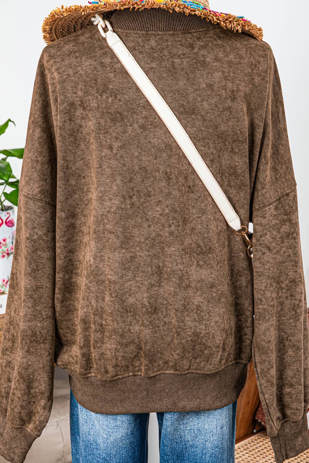Fashion-W Drop Shoulder Crew Neck Pullover Sweatshirt*S-2XL