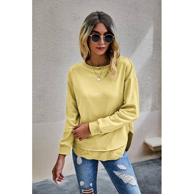 Crew Neck Solid Long Sleeve Sweatshirt