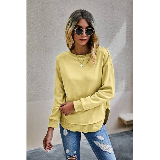Crew Neck Solid Long Sleeve Sweatshirt