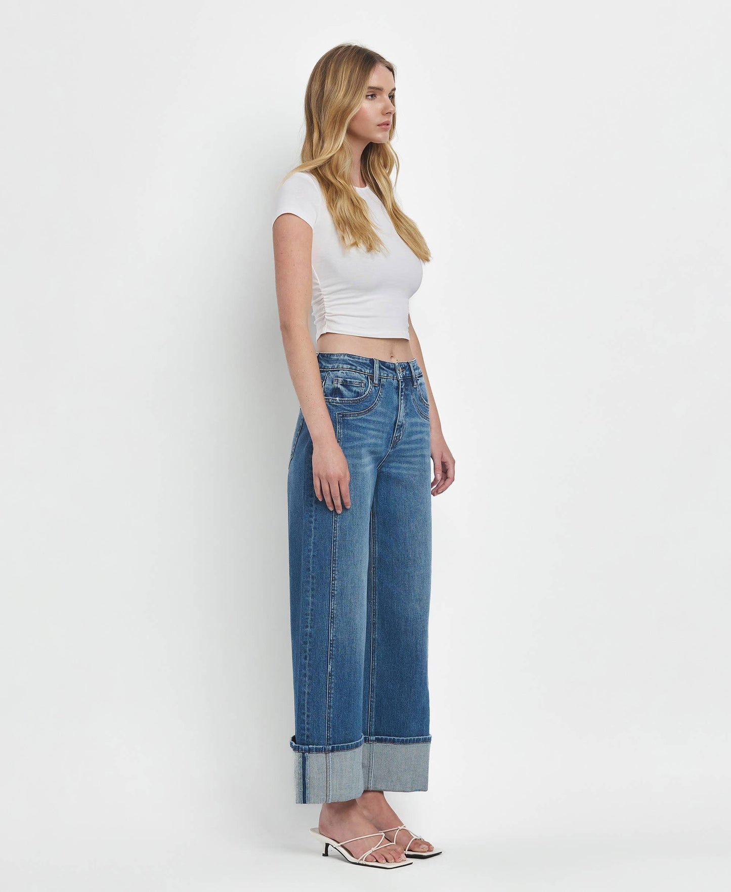 SUPER HIGH RISE CUFFED BAGGY WIDE JEANS F5856