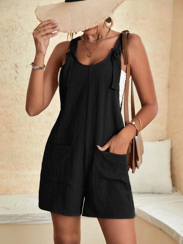 Summer Solid Color Romper Pocket Women Jumpsuit