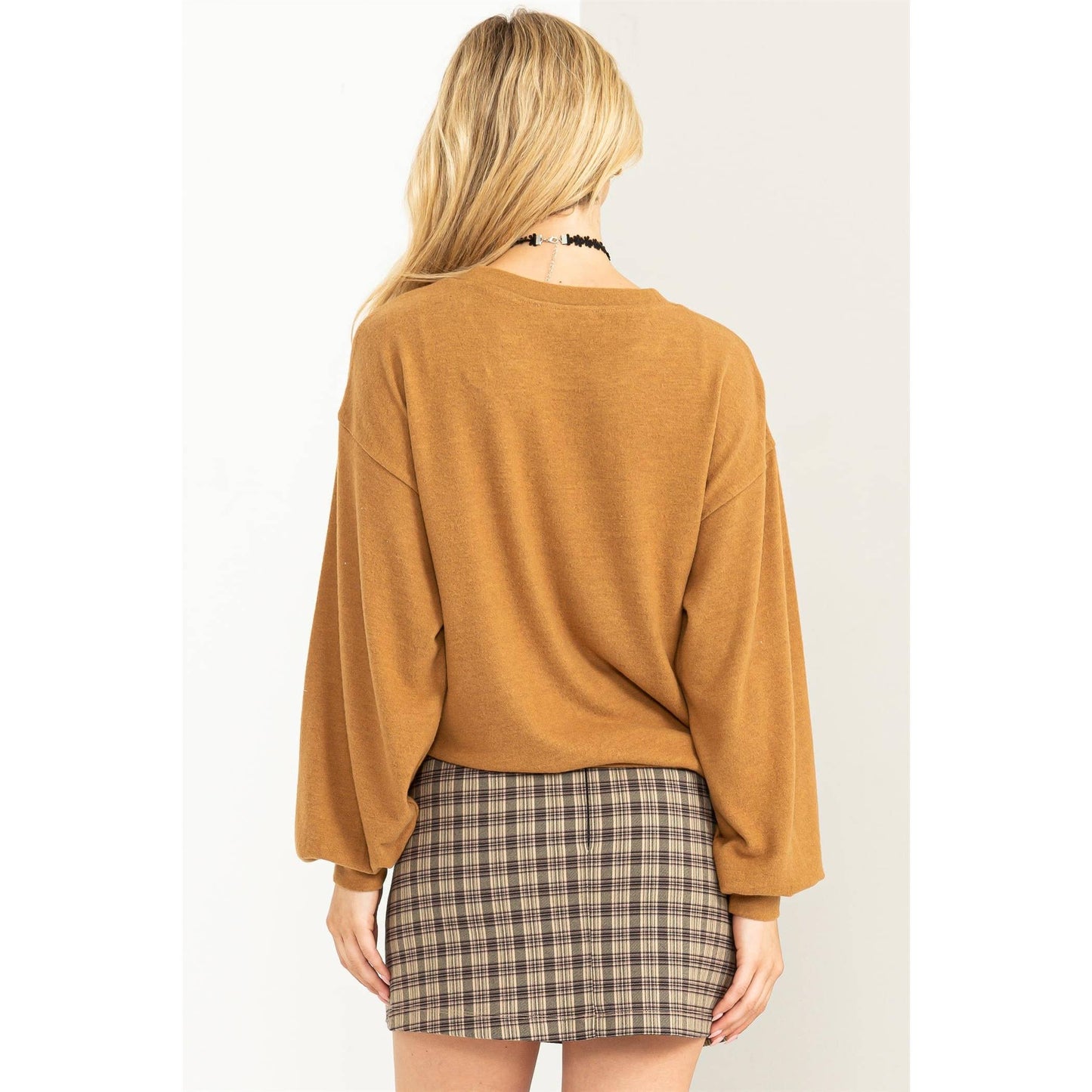 DZ23G158-Round Neck Balloon Sleeve Sweatshirt