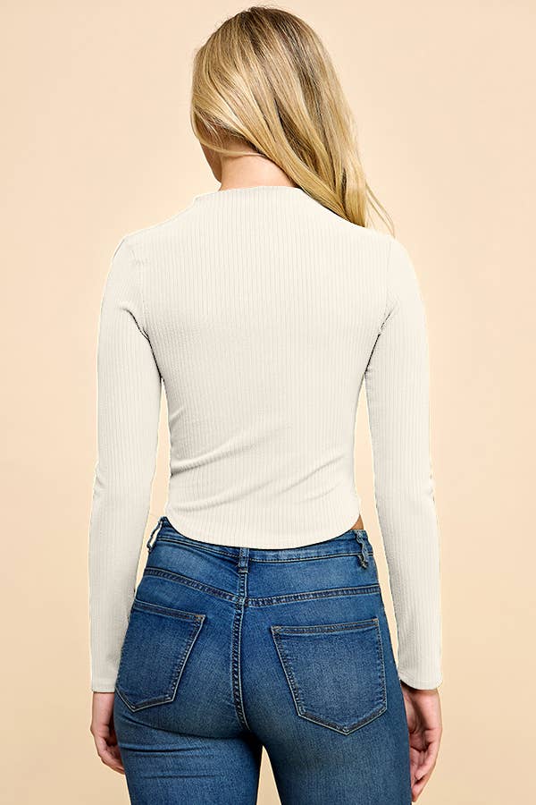 Asymmetrical Cut Out Rib Long Sleeve Top