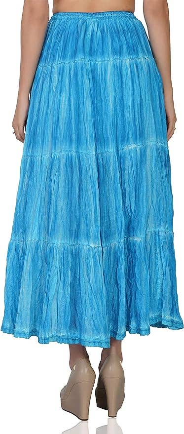 Women's Hippie Bohemian Gypsy Crinkle Tie Dye Long Skirt (Co