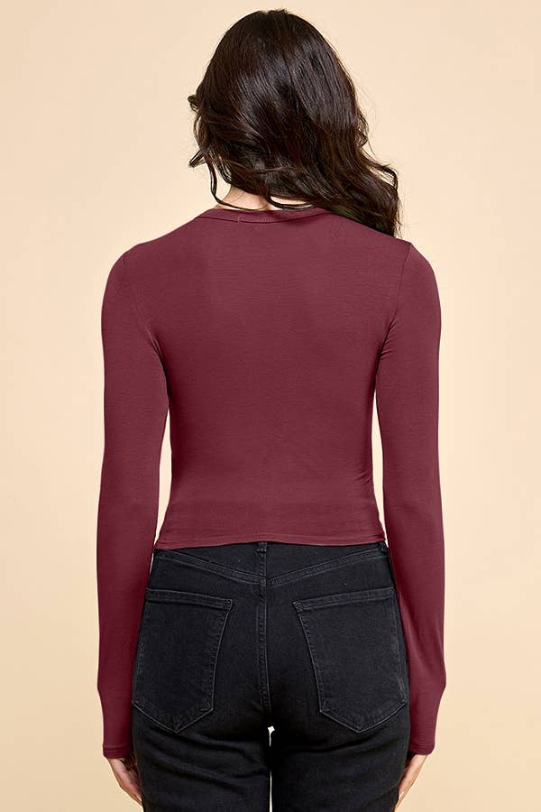 Cut Out Front Doubled Long Sleeve Crop Top