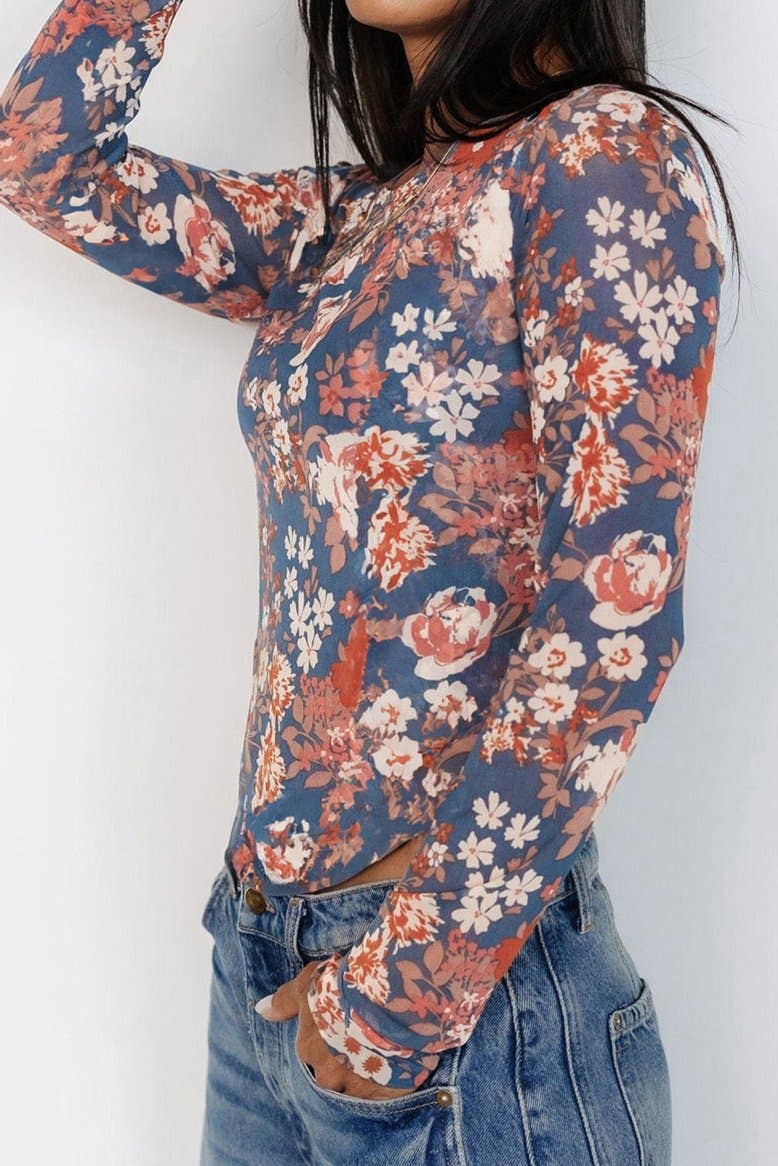 Floral Mesh Long Sleeve Top
