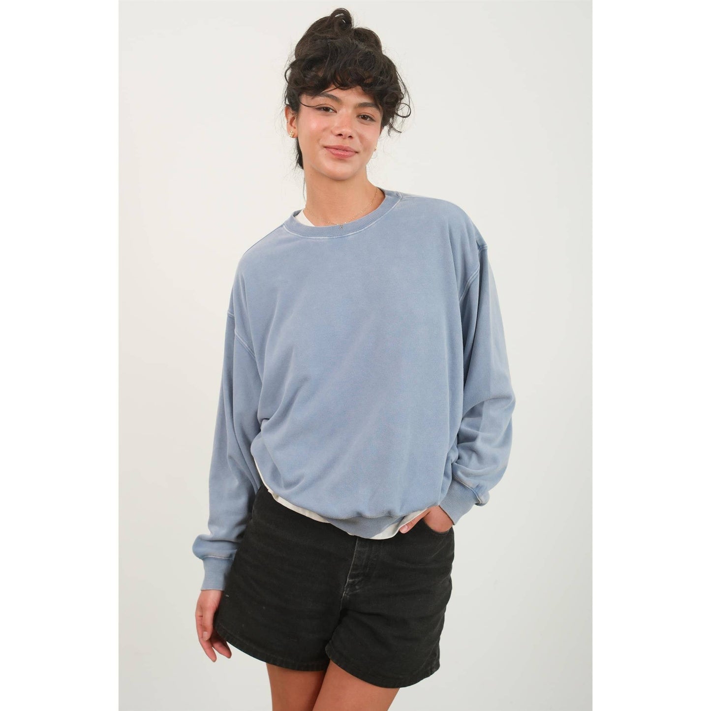 DZ24E438-Drop Shoulders Crew Neck Sweatshirt