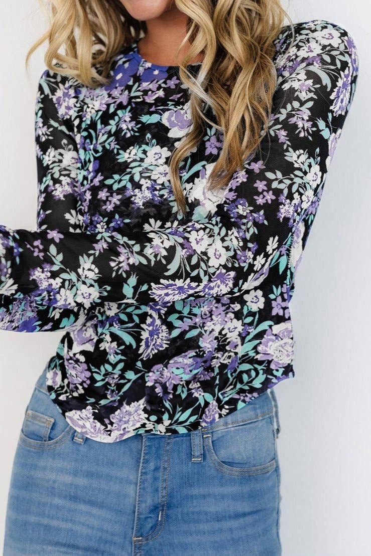 Floral Mesh Long Sleeve Top