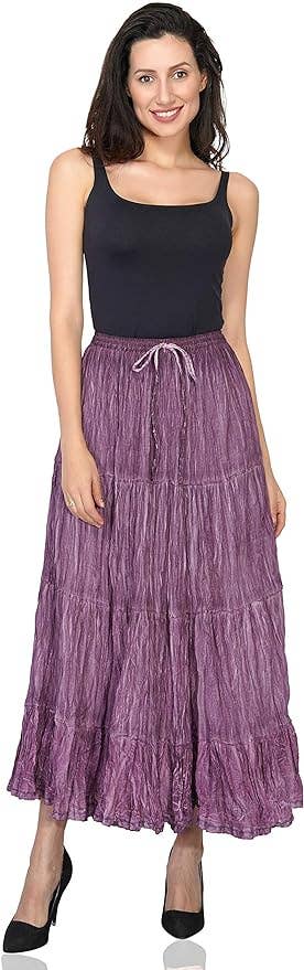 Women's Hippie Bohemian Gypsy Crinkle Tie Dye Long Skirt (Co