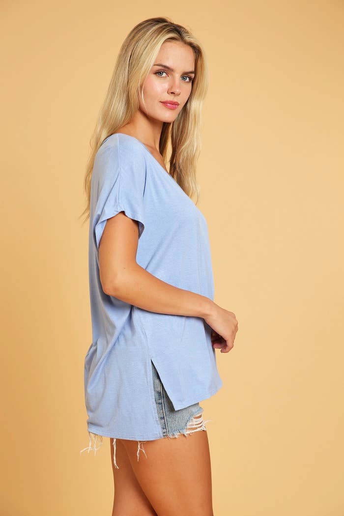 Basic Short Sleeve V Neck Boxy Top