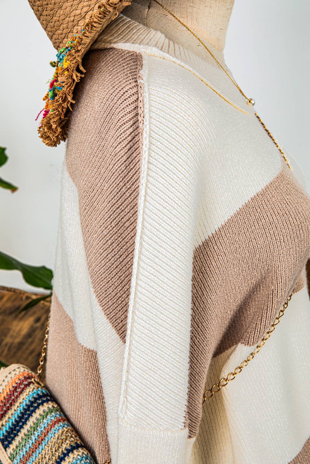 Fashion Checkered Side Slits Drop Shoulder Oversized Sweater