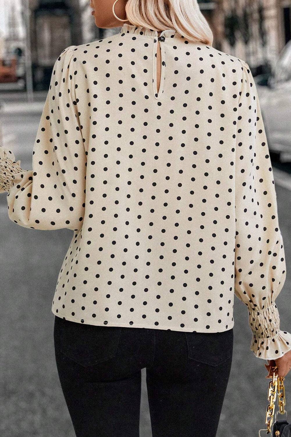 Polka Dot Lantern Sleeve Blouse
