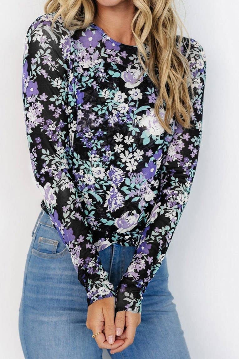 Floral Mesh Long Sleeve Top